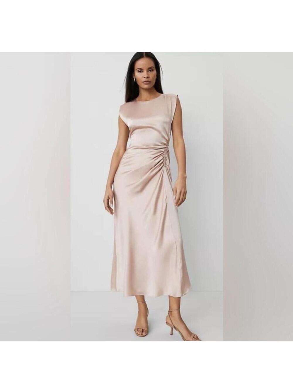 Ann Taylor  100% Silk Ruched Maxi Dress - Champagne - Size 2